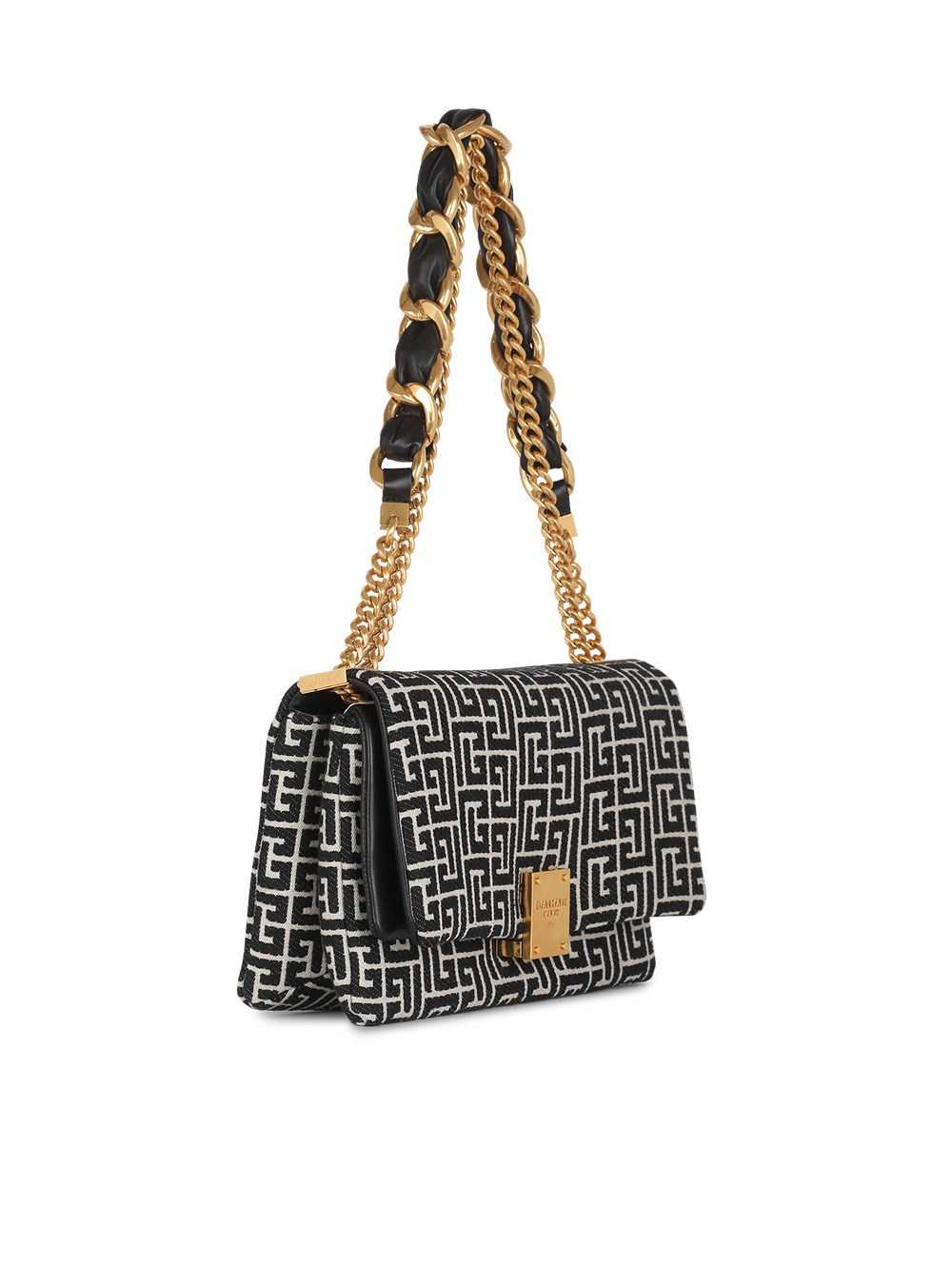 Balmain Monogram Jacquard 1945 Soft Bag Black | BANMEOT-07