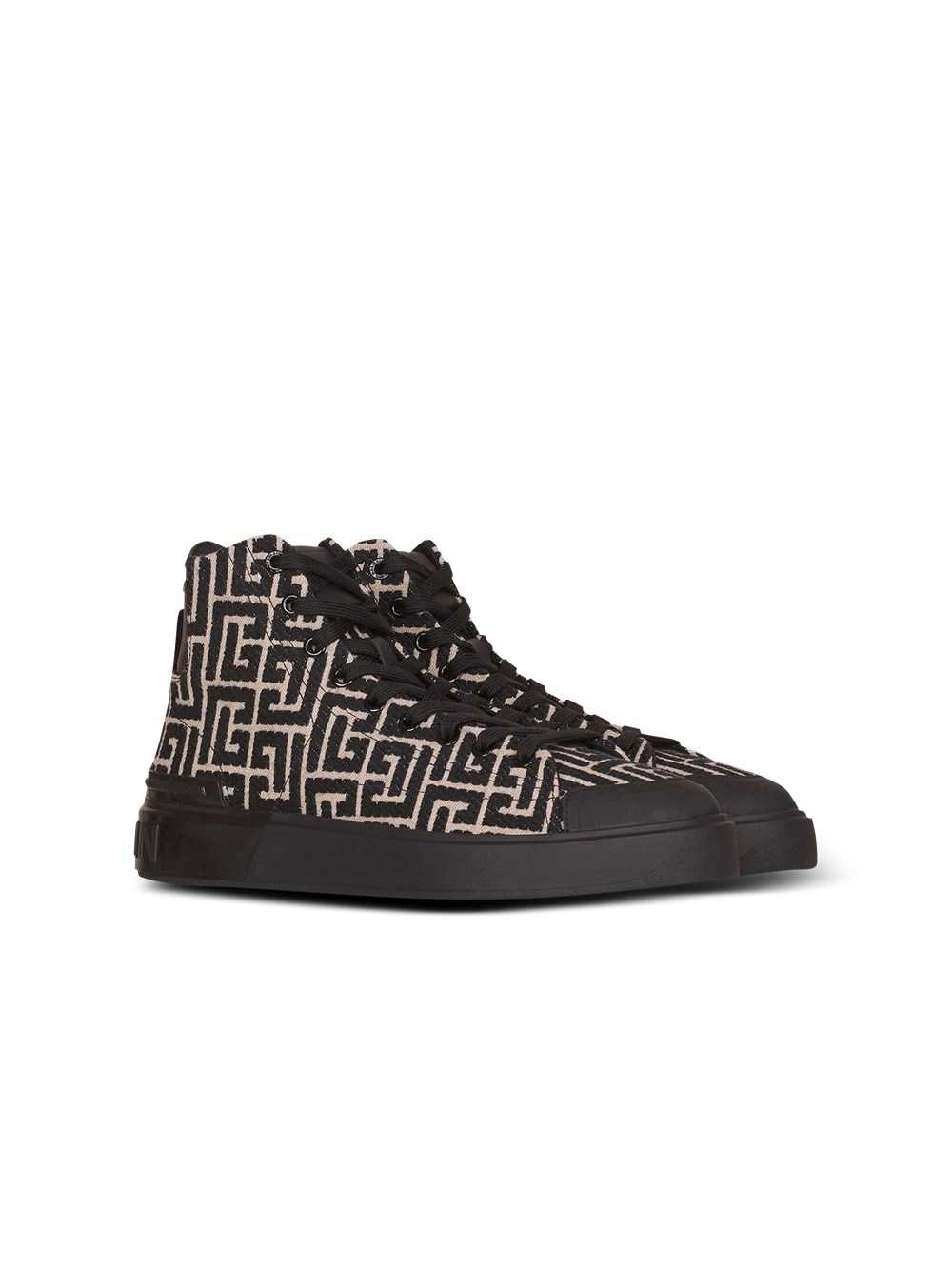 Balmain Monogram Jacquard B-court High-top Sneakers Black | XSQTNWV-68