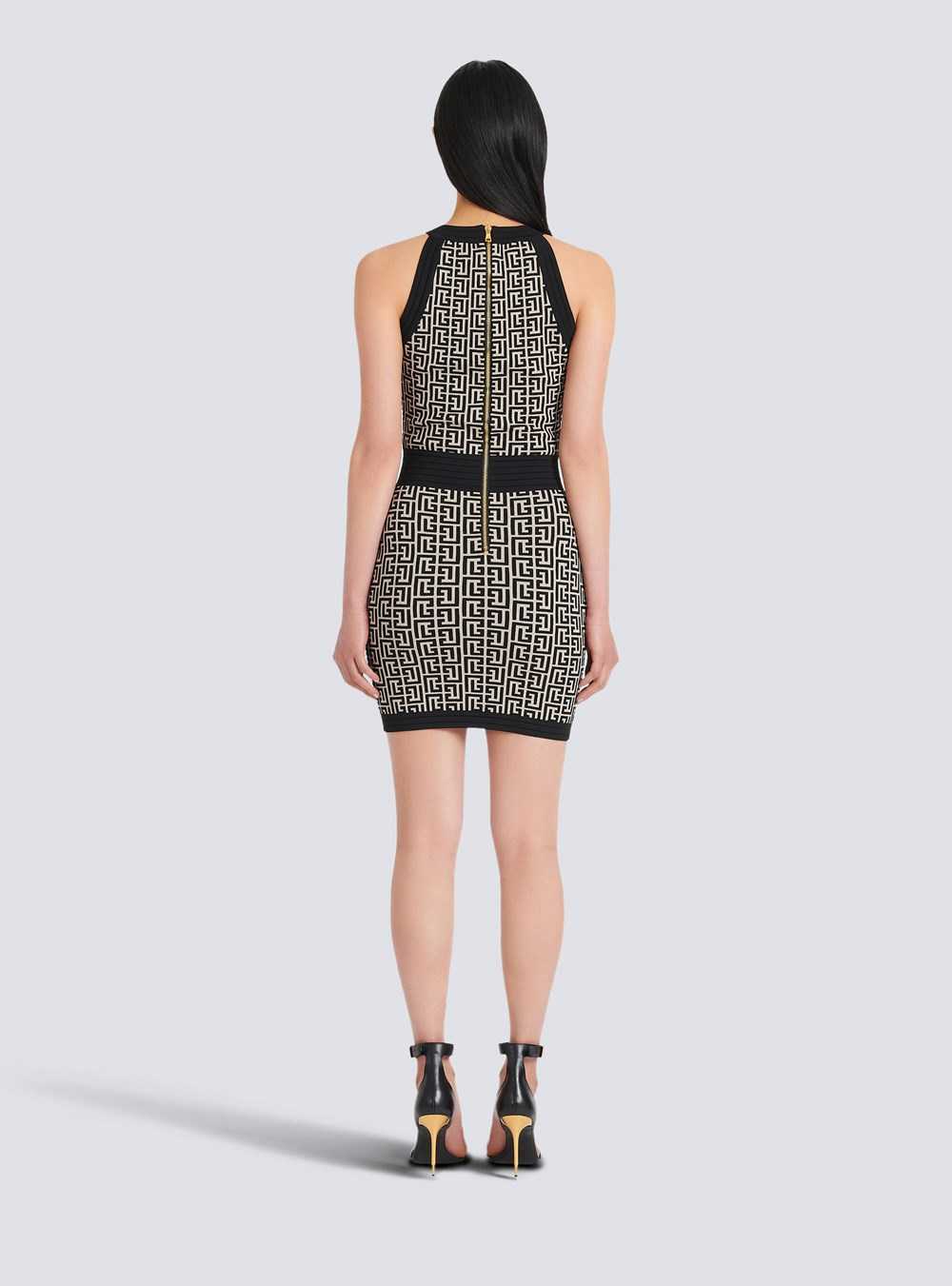 Balmain Monogrammed Knit Dress Black | XTIAMFY-54