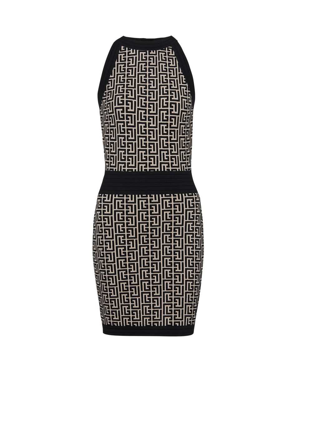 Balmain Monogrammed Knit Dress Black | XTIAMFY-54