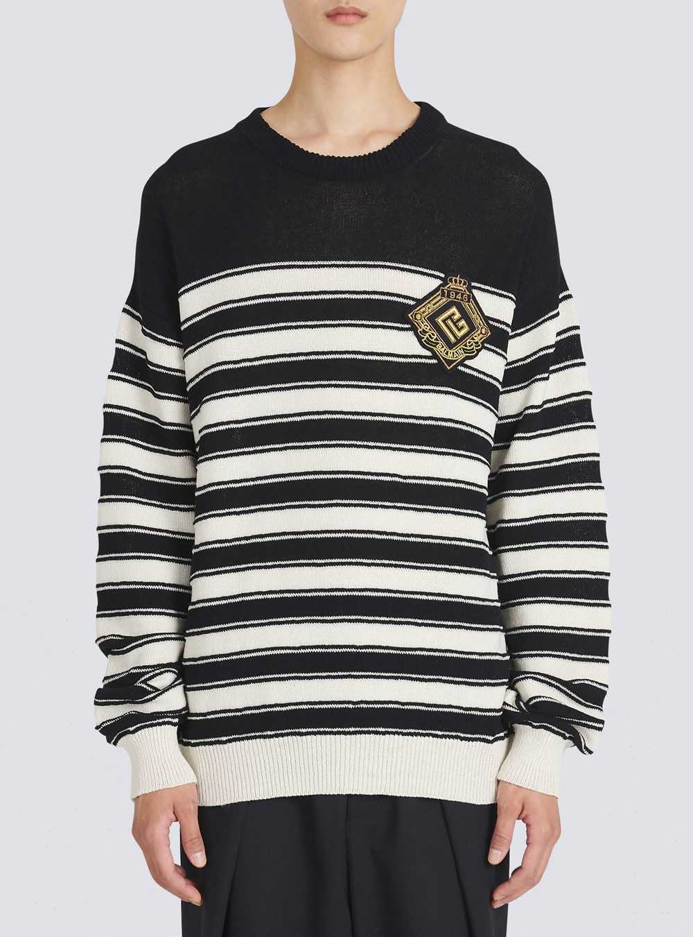 Balmain Nautical Knit Sweater With Balmain Badge Black | KJIDCVH-76