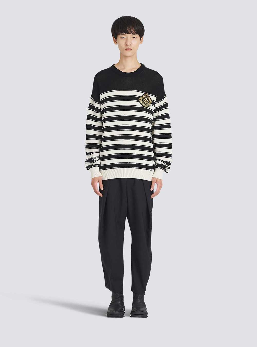 Balmain Nautical Knit Sweater With Balmain Badge Black | KJIDCVH-76