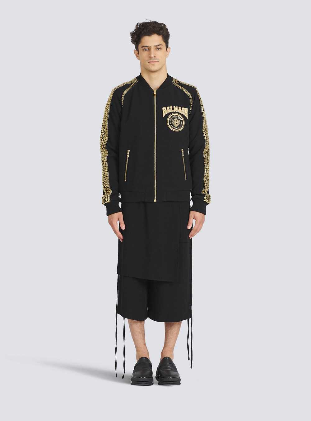 Balmain Nylon Bomber Jacket With Embroidered Gold-tone Studs Black | MNDEHLO-71