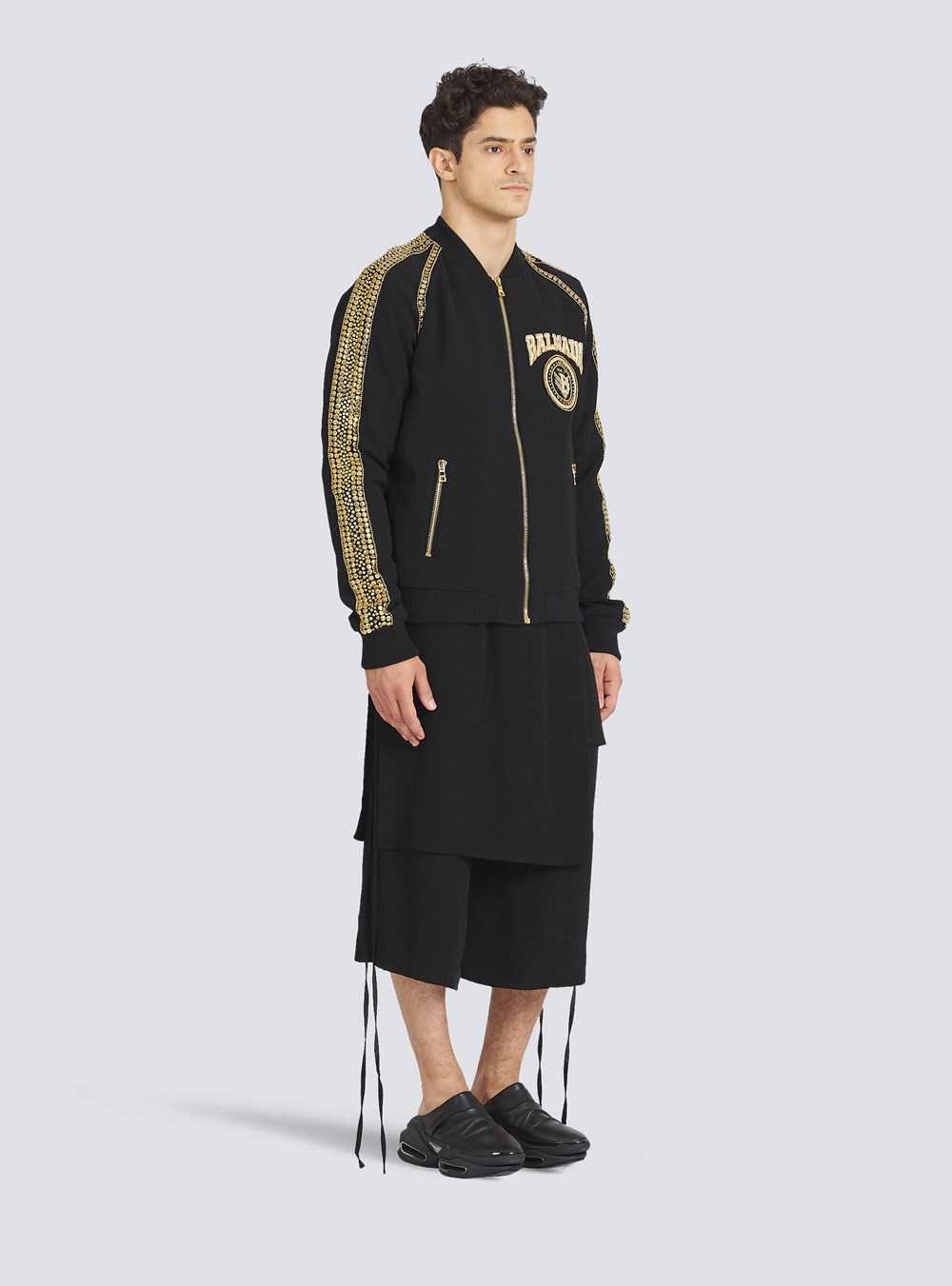 Balmain Nylon Bomber Jacket With Embroidered Gold-tone Studs Black | MNDEHLO-71