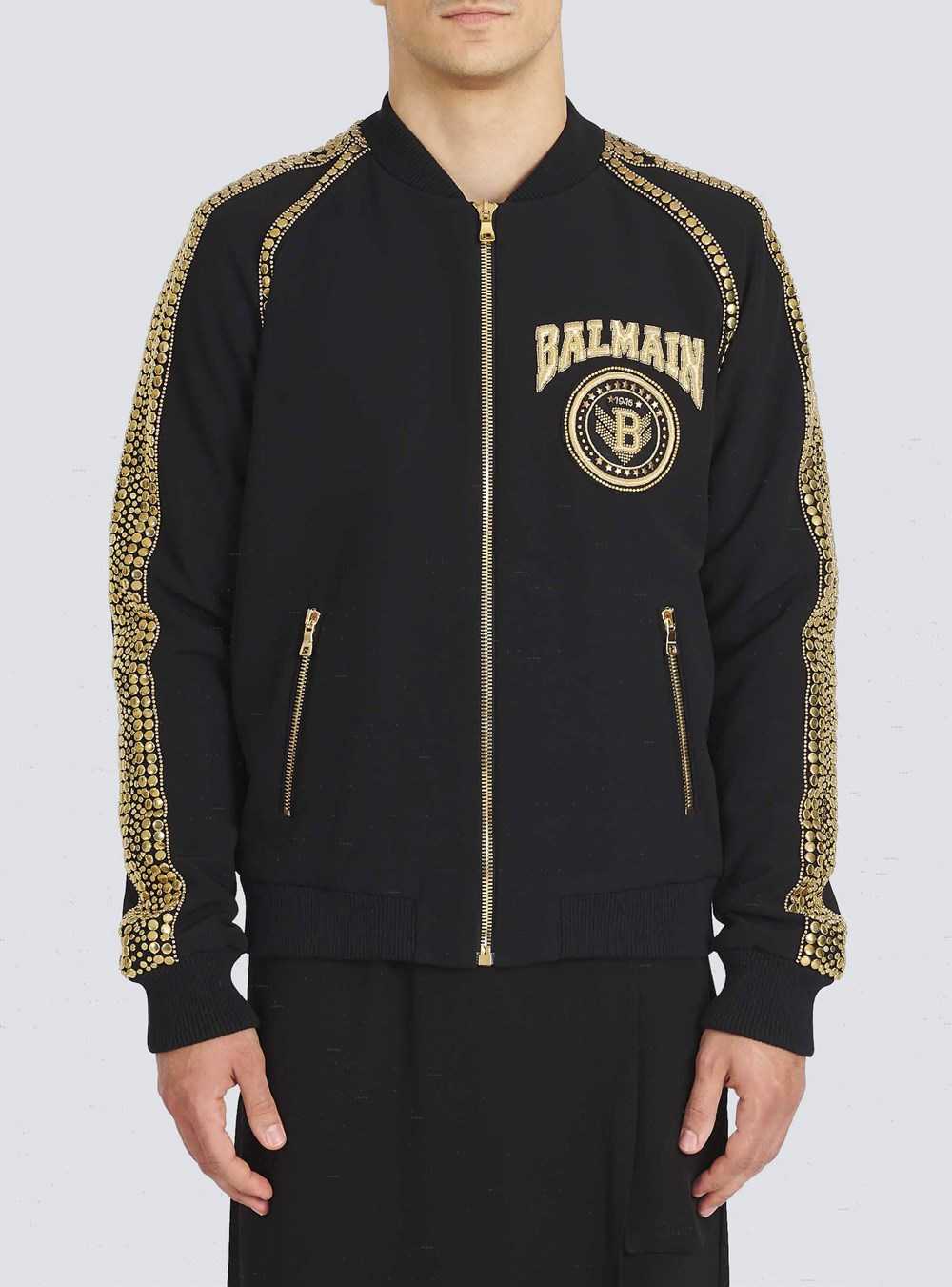 Balmain Nylon Bomber Jacket With Embroidered Gold-tone Studs Black | MNDEHLO-71