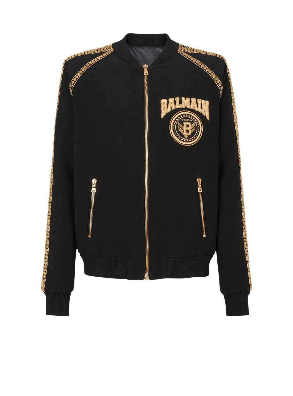 Balmain Nylon Bomber Jacket With Embroidered Gold-tone Studs Black | MNDEHLO-71