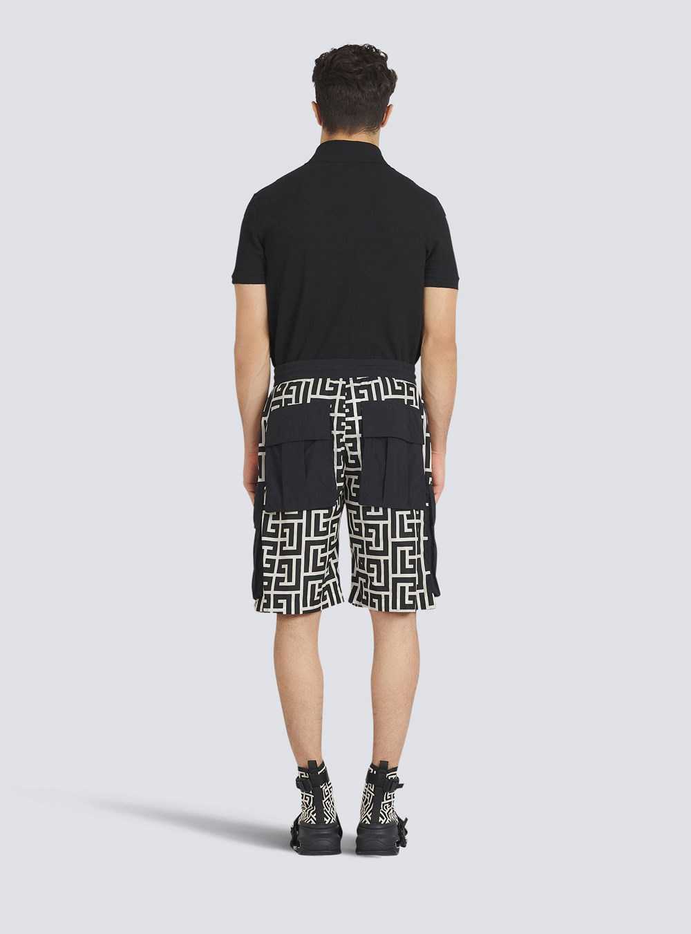 Balmain Nylon Cargo Short With Balmain Monogram Print Black | GBXKCIQ-01