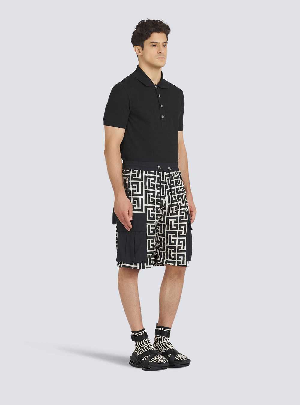 Balmain Nylon Cargo Short With Balmain Monogram Print Black | GBXKCIQ-01