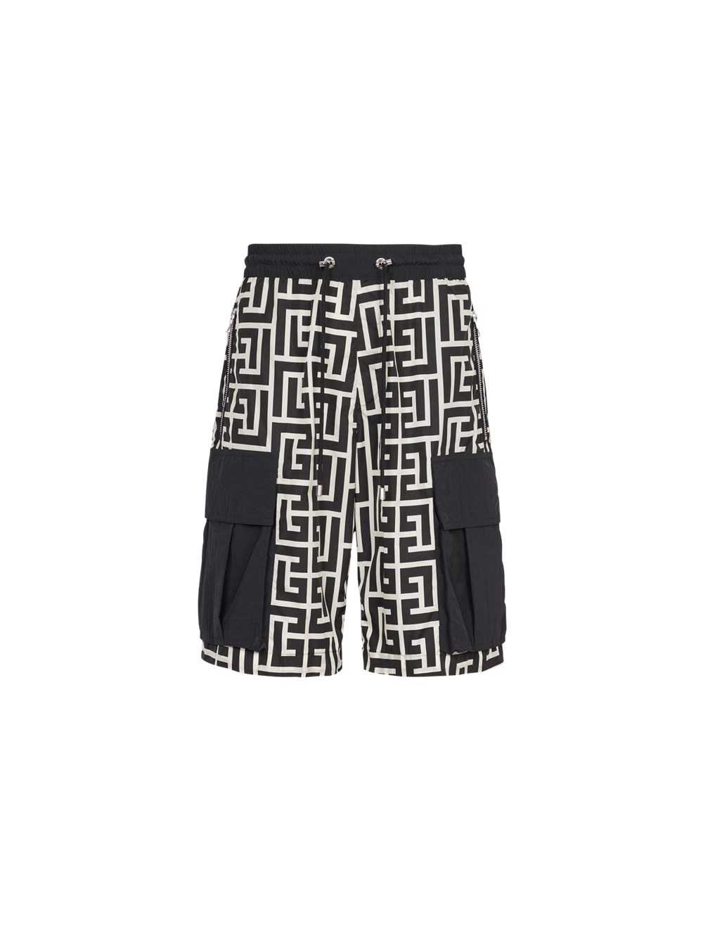 Balmain Nylon Cargo Short With Balmain Monogram Print Black | GBXKCIQ-01