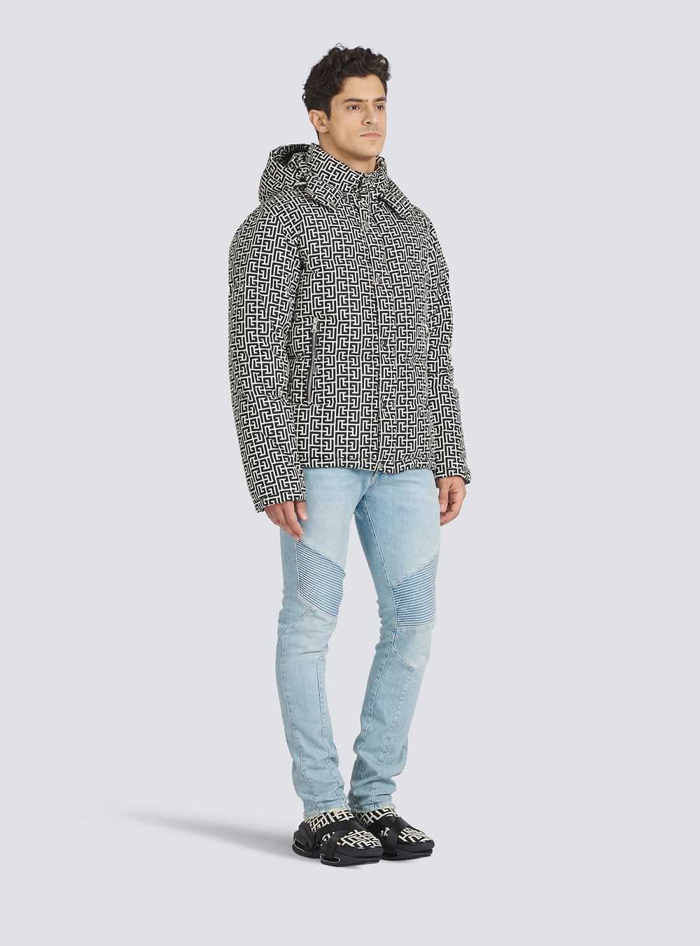 Balmain Nylon Quilted Coat With Balmain Monogram Black | GQFDTUE-81