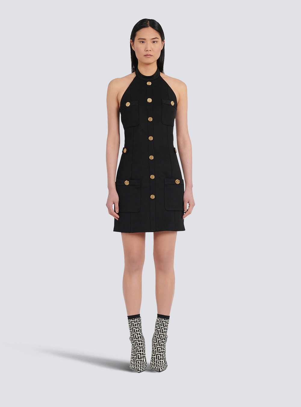 Balmain Open-back Dress With Gold-tone Buttons Black | UQDEOSC-69