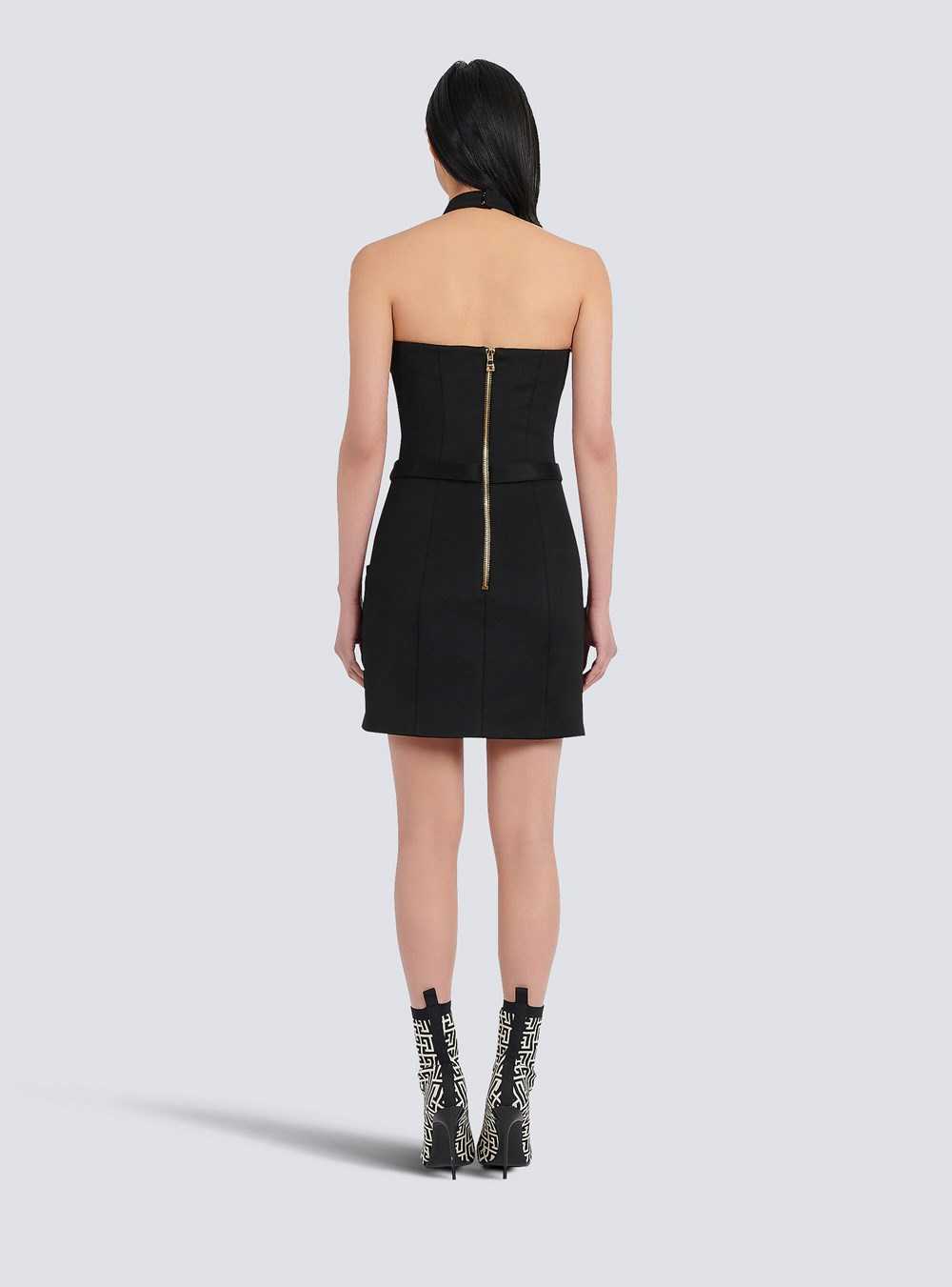 Balmain Open-back Dress With Gold-tone Buttons Black | UQDEOSC-69