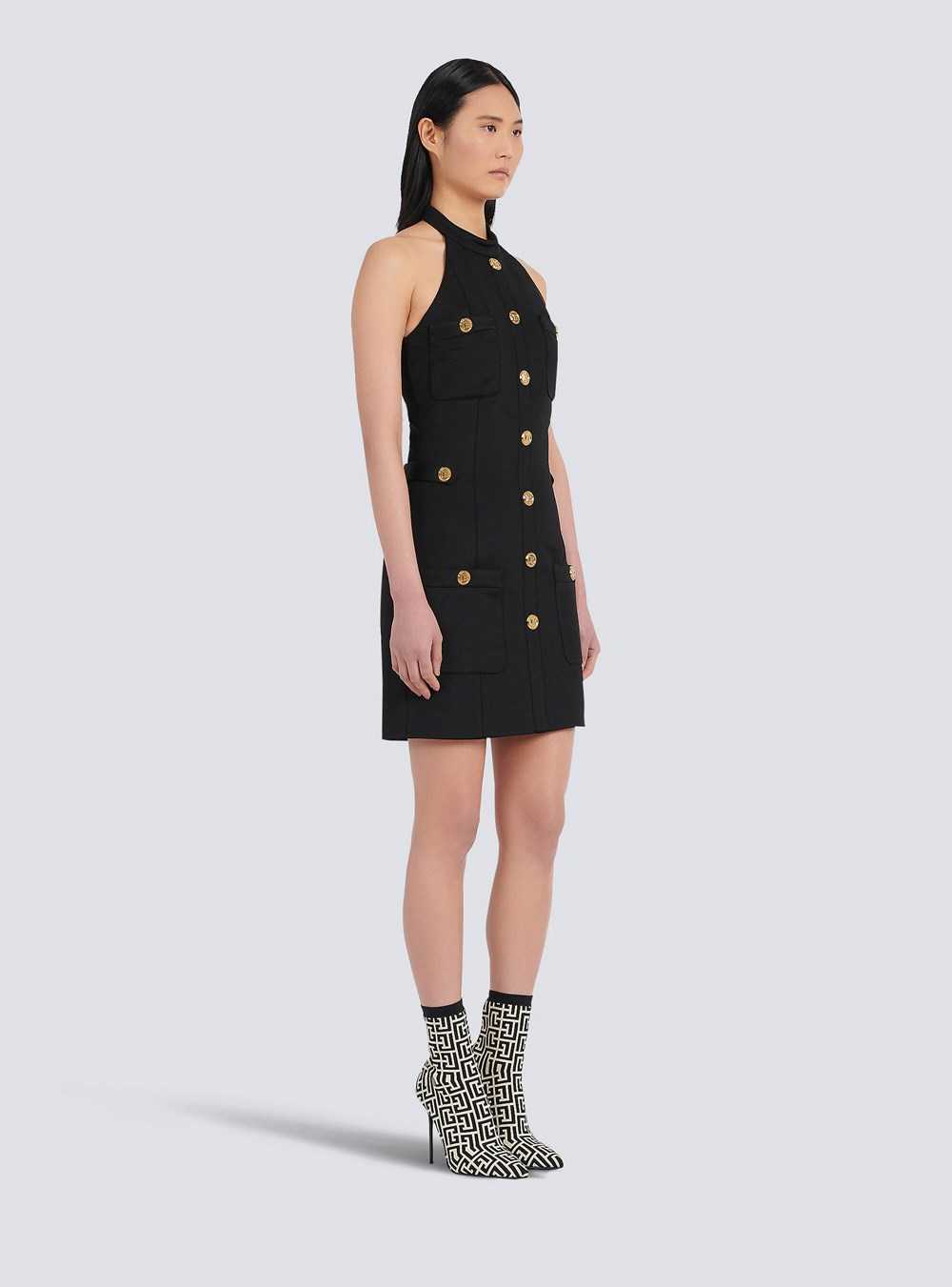 Balmain Open-back Dress With Gold-tone Buttons Black | UQDEOSC-69