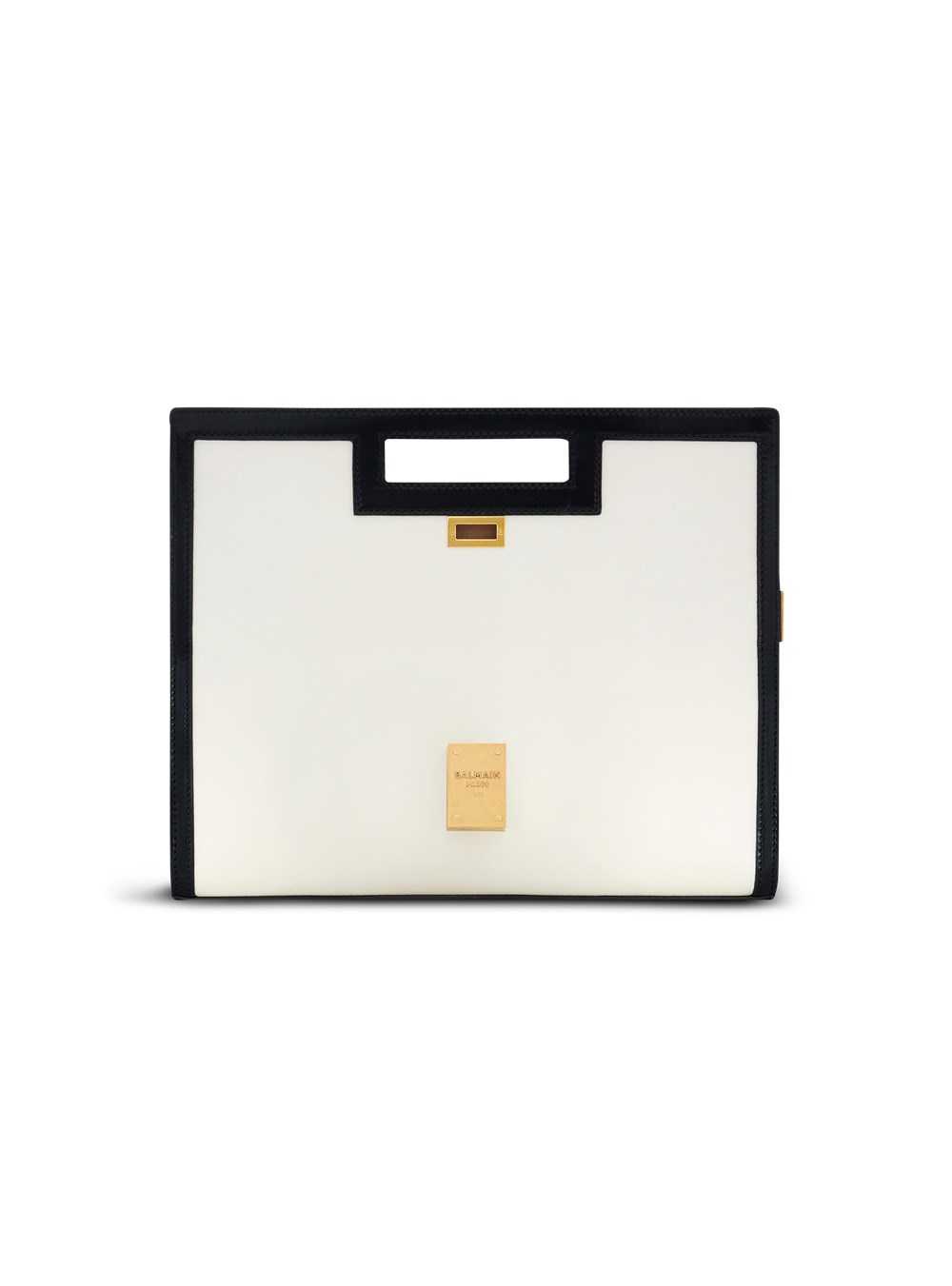 Balmain Oversized Black And White Leather 1945 Heritage Clutch Bag White | RPEDKOX-59