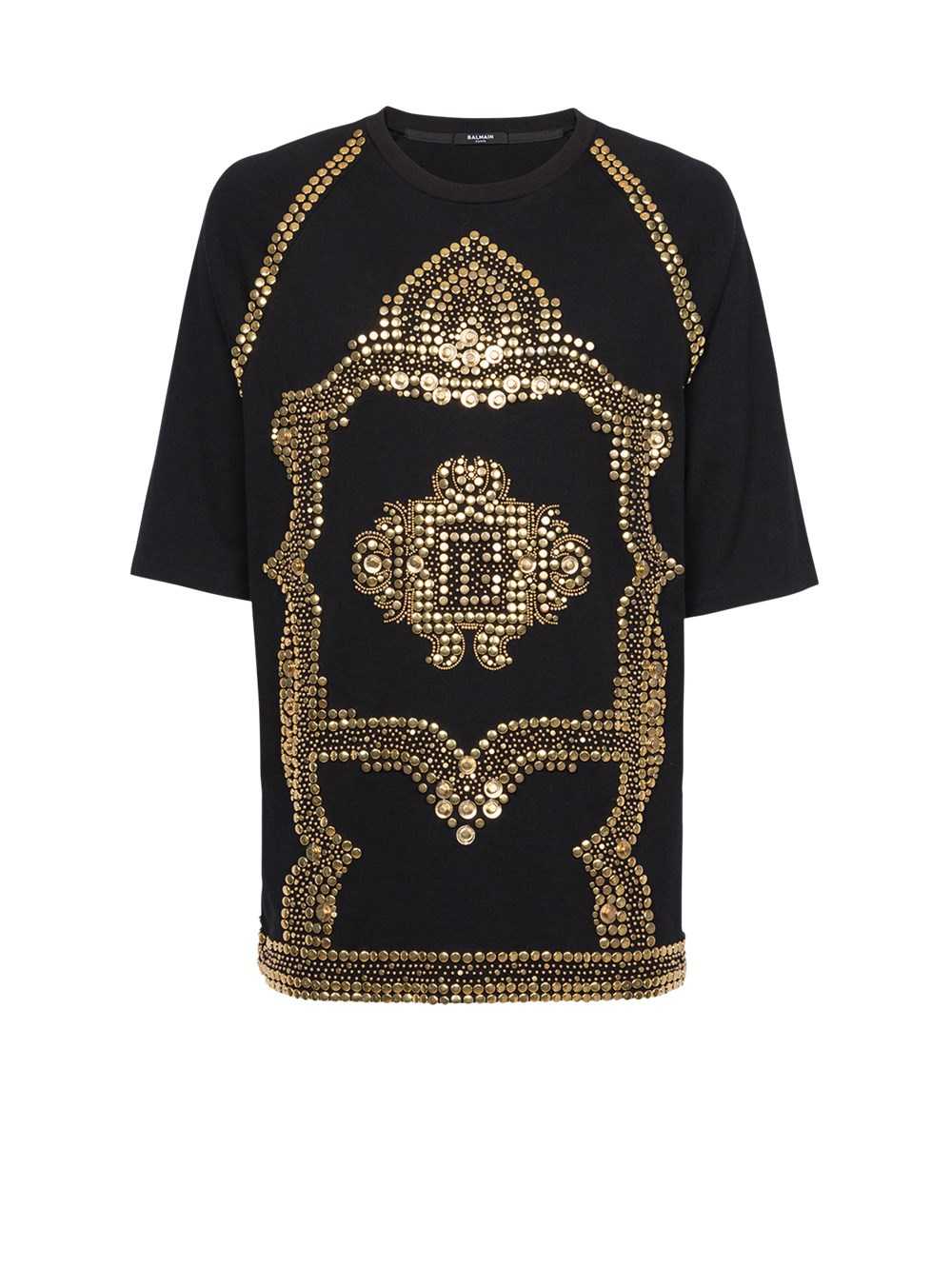 Balmain Oversized Cotton T-shirt With Gold-tone Studded Embroidery Gold | EYHDNSX-58