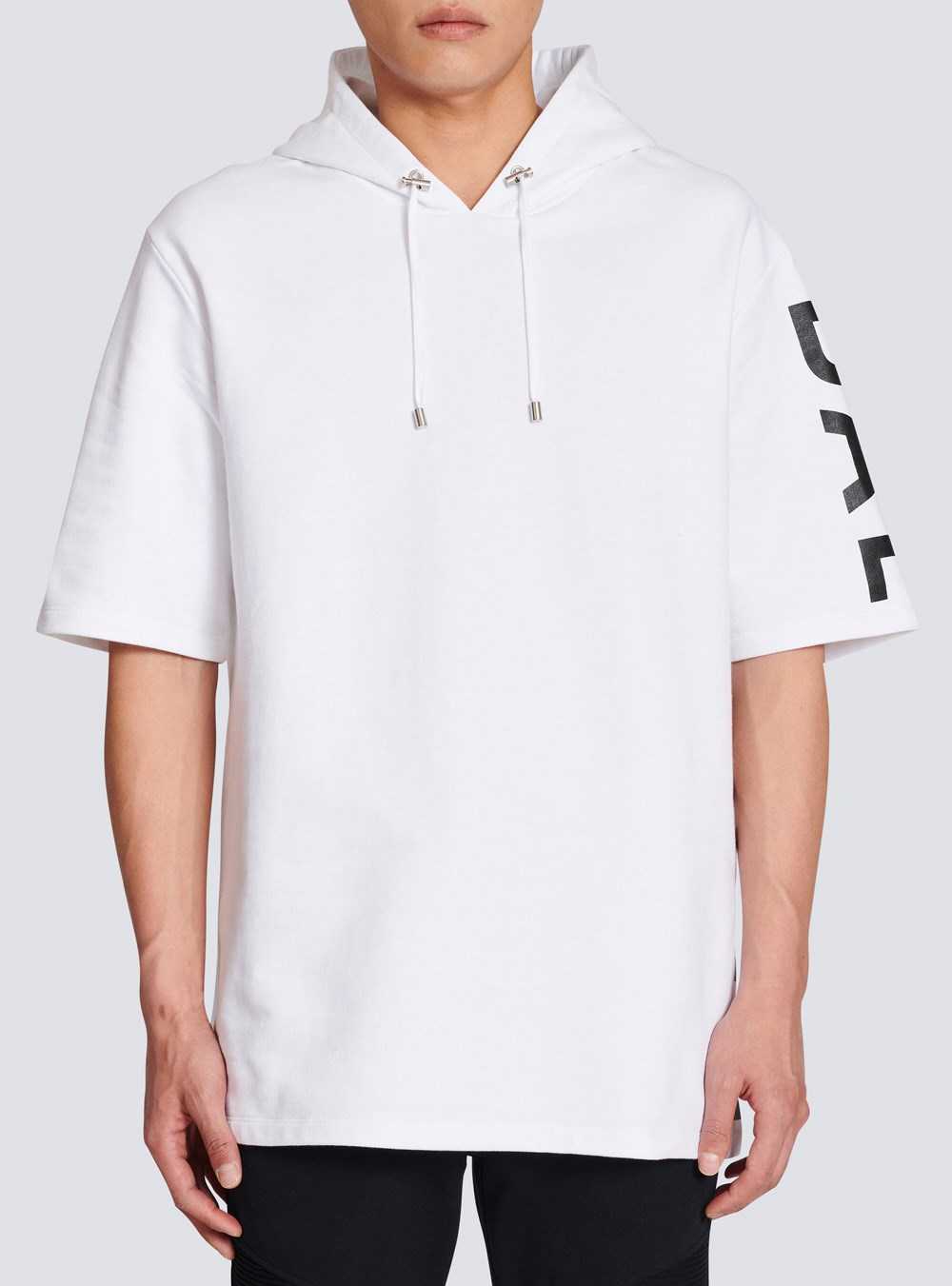 Balmain Oversized Eco-designed Cotton Hooded Sweatshirt With Balmain Logo Print White | IGPEFBL-40