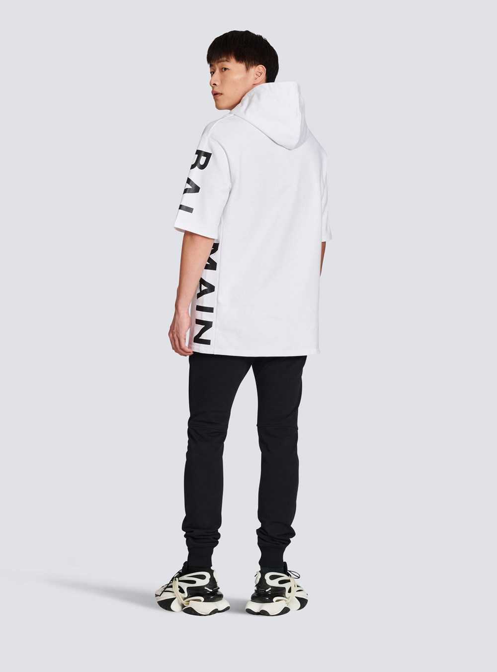 Balmain Oversized Eco-designed Cotton Hooded Sweatshirt With Balmain Logo Print White | IGPEFBL-40