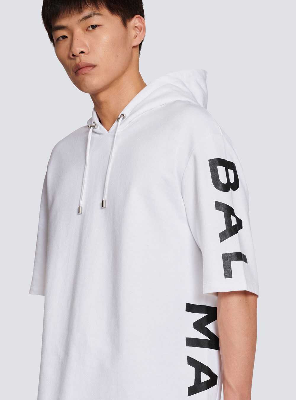 Balmain Oversized Eco-designed Cotton Hooded Sweatshirt With Balmain Logo Print White | IGPEFBL-40