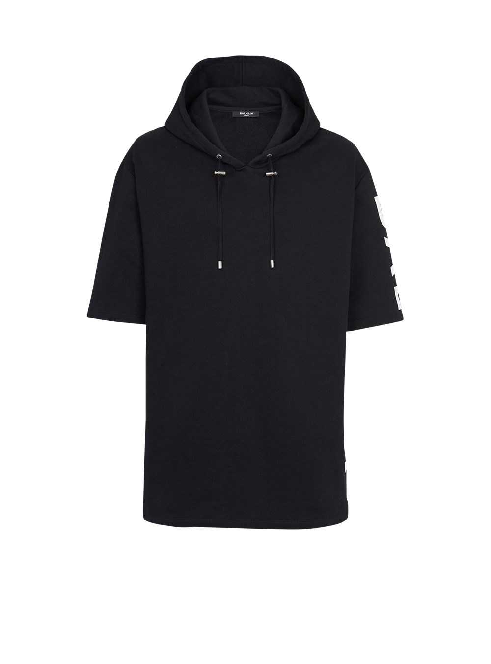 Balmain Oversized Eco-designed Cotton Hooded Sweatshirt With Balmain Logo Print Black | VCPMTIG-54