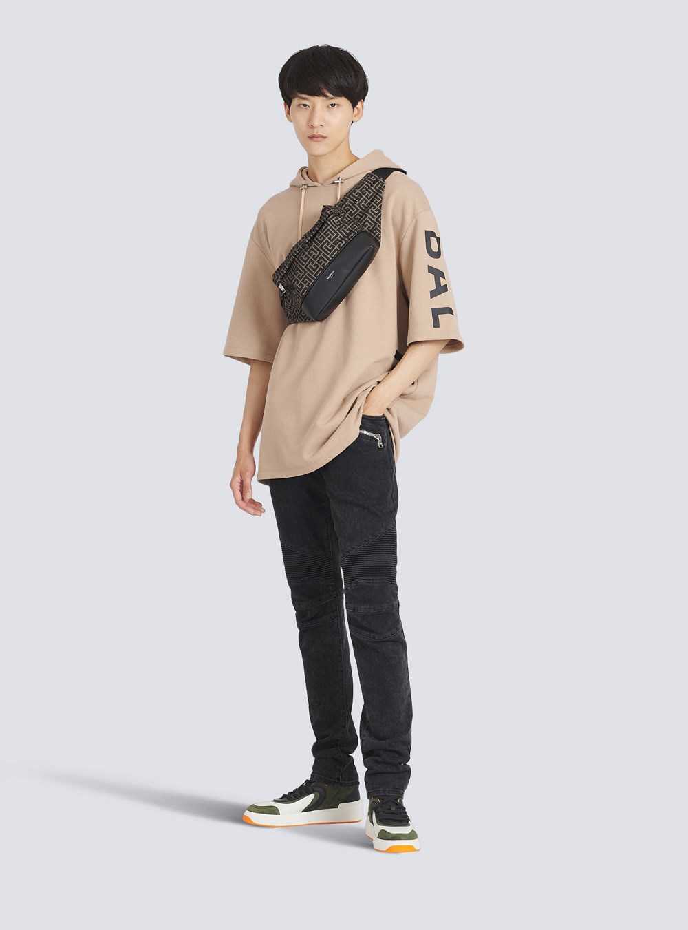 Balmain Oversized Eco-designed Cotton Hooded Sweatshirt With Balmain Logo Print Beige | YXBKIQD-19