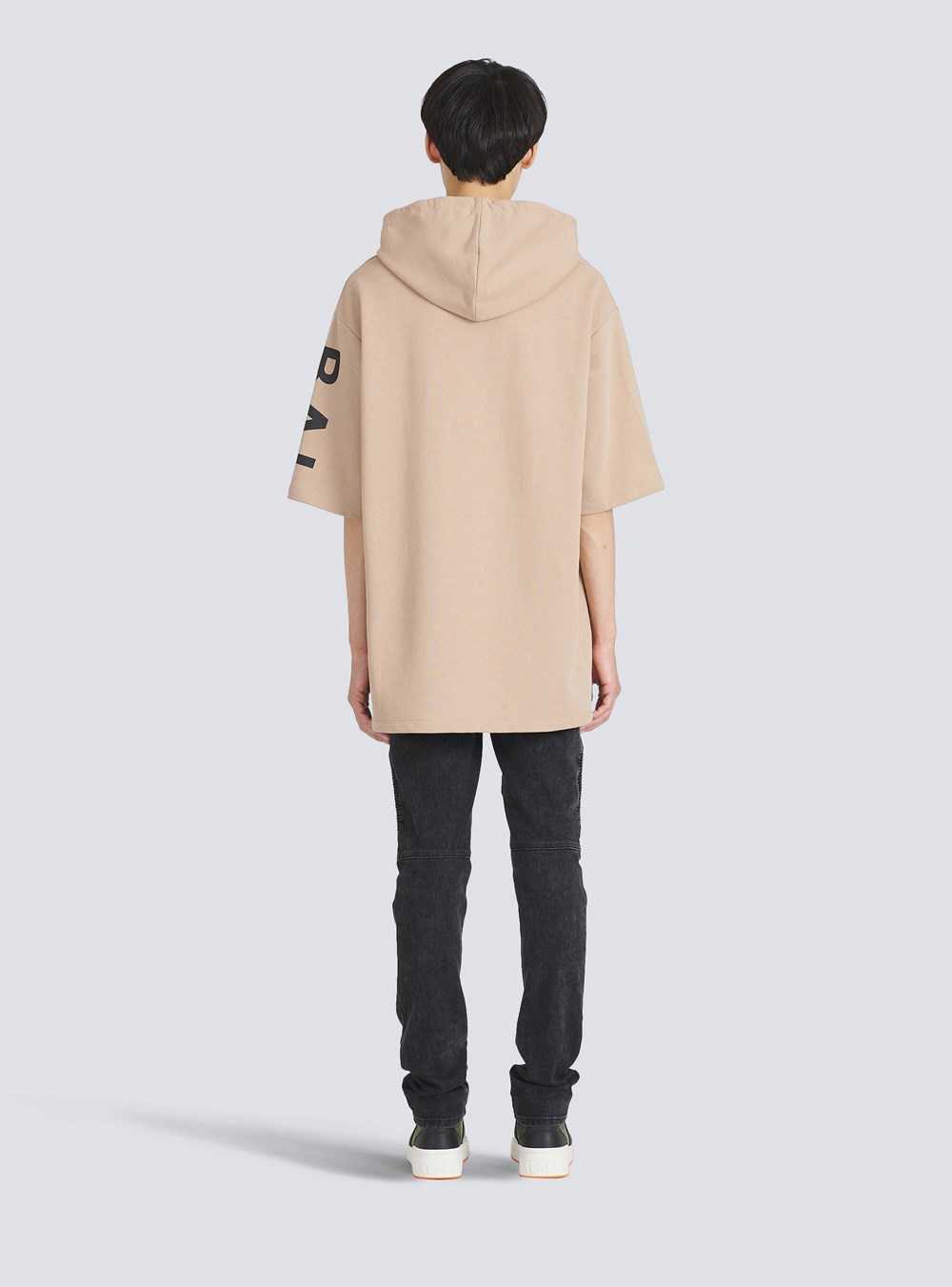 Balmain Oversized Eco-designed Cotton Hooded Sweatshirt With Balmain Logo Print Beige | YXBKIQD-19