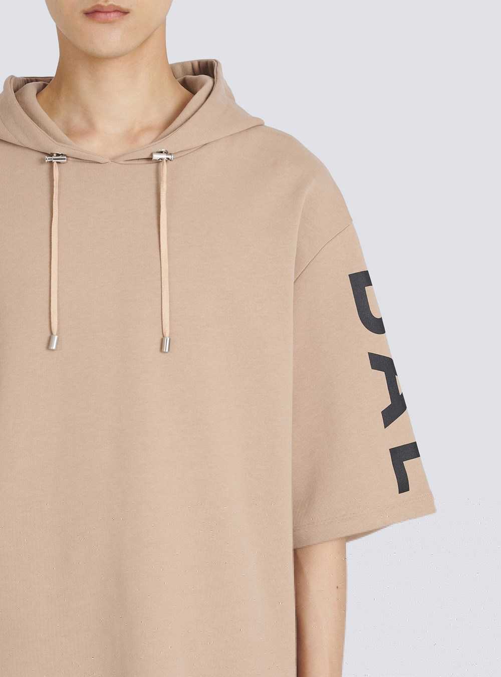 Balmain Oversized Eco-designed Cotton Hooded Sweatshirt With Balmain Logo Print Beige | YXBKIQD-19