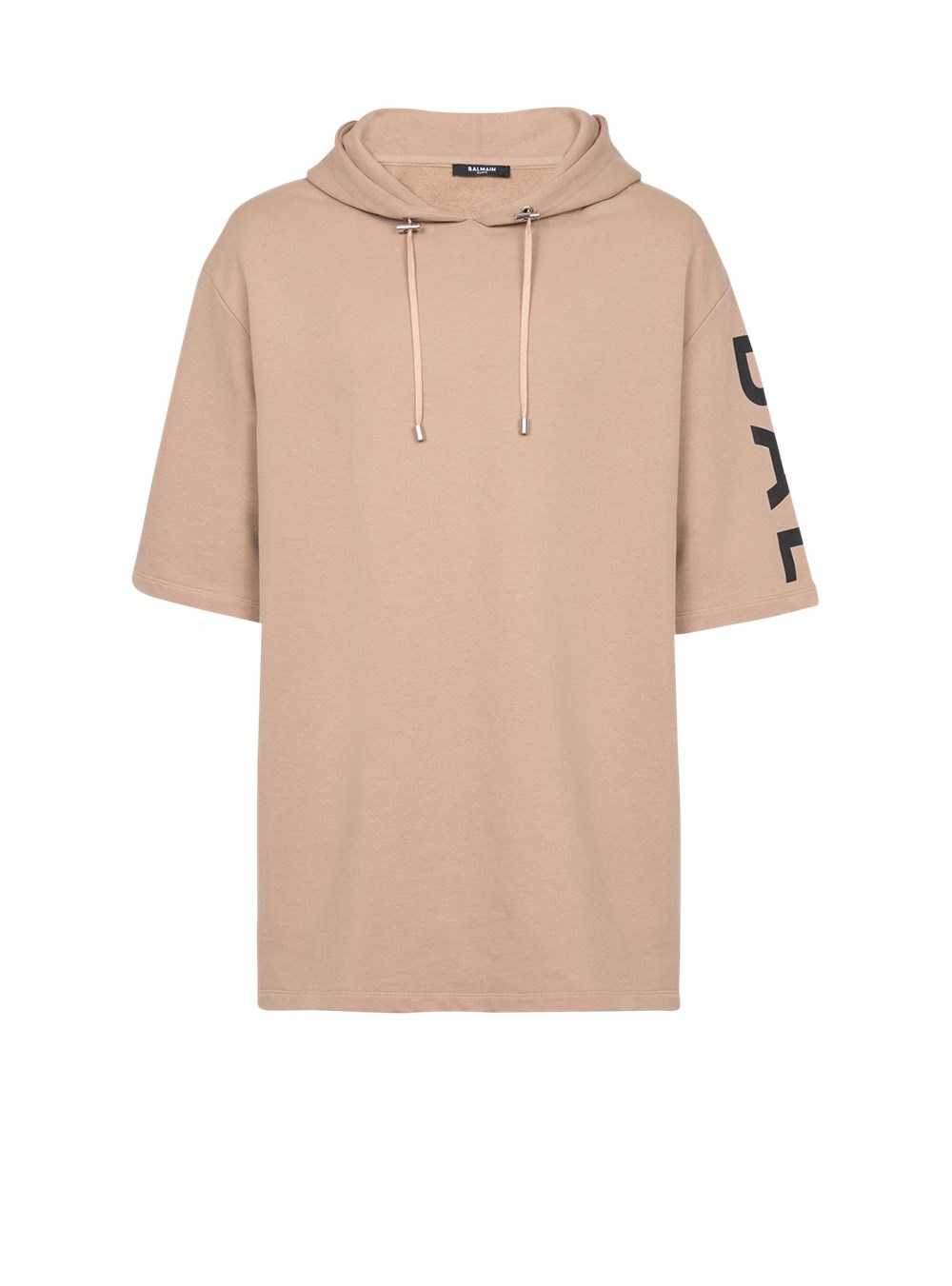 Balmain Oversized Eco-designed Cotton Hooded Sweatshirt With Balmain Logo Print Beige | YXBKIQD-19