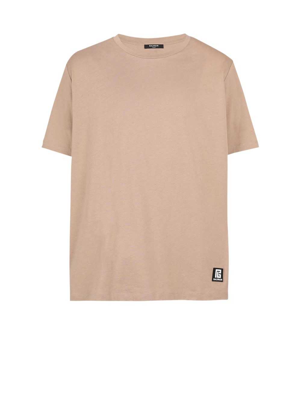 Balmain Oversized Eco-designed Cotton T-shirt With Balmain Logo Print Beige | HCITFSQ-36