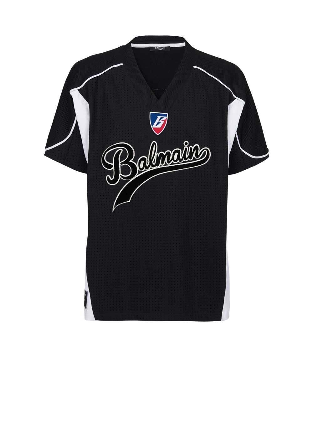 Balmain Oversized Mesh Hockey T-shirt Black | VUWTJNL-86