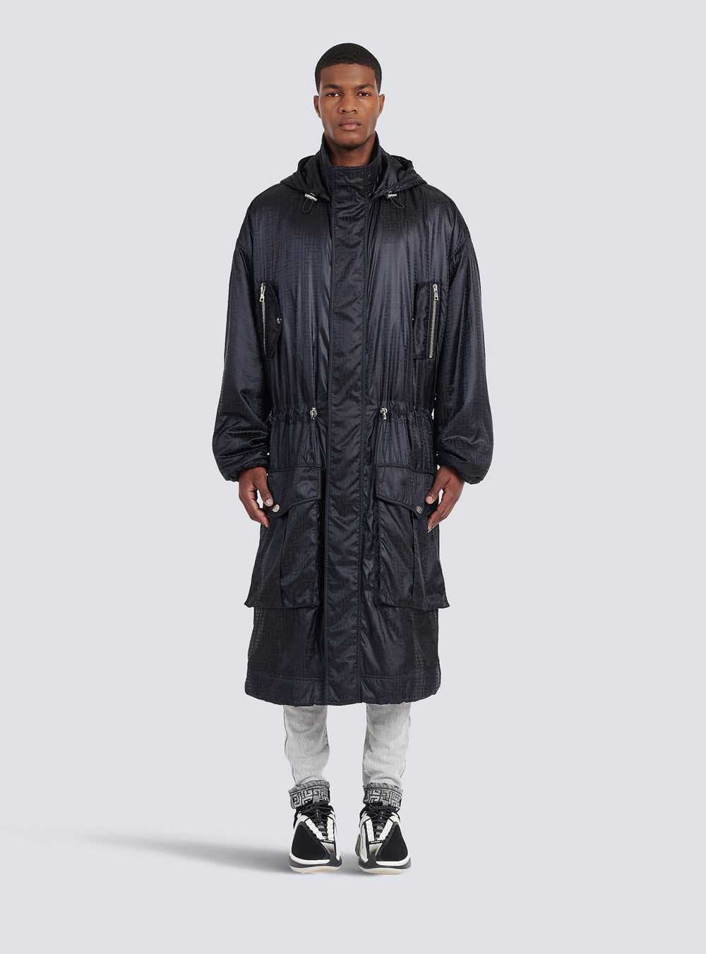 Balmain Oversized Nylon Parka With Balmain Monogram Black | UWYZCKA-80