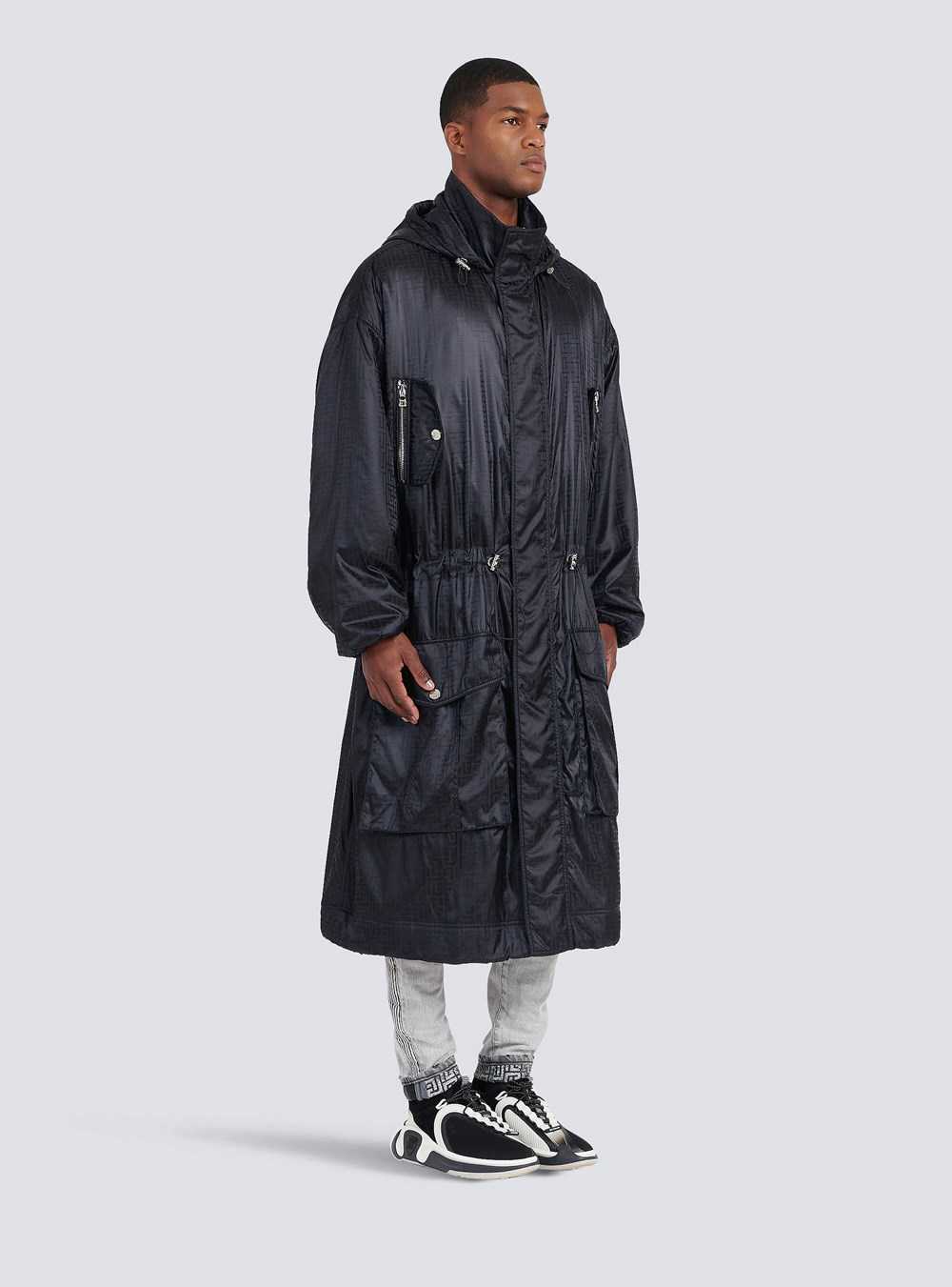 Balmain Oversized Nylon Parka With Balmain Monogram Black | UWYZCKA-80