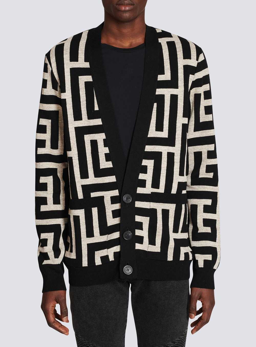 Balmain Oversized Wool Cardigan With Maxi Balmain Monogram Black | DHRMCAZ-74