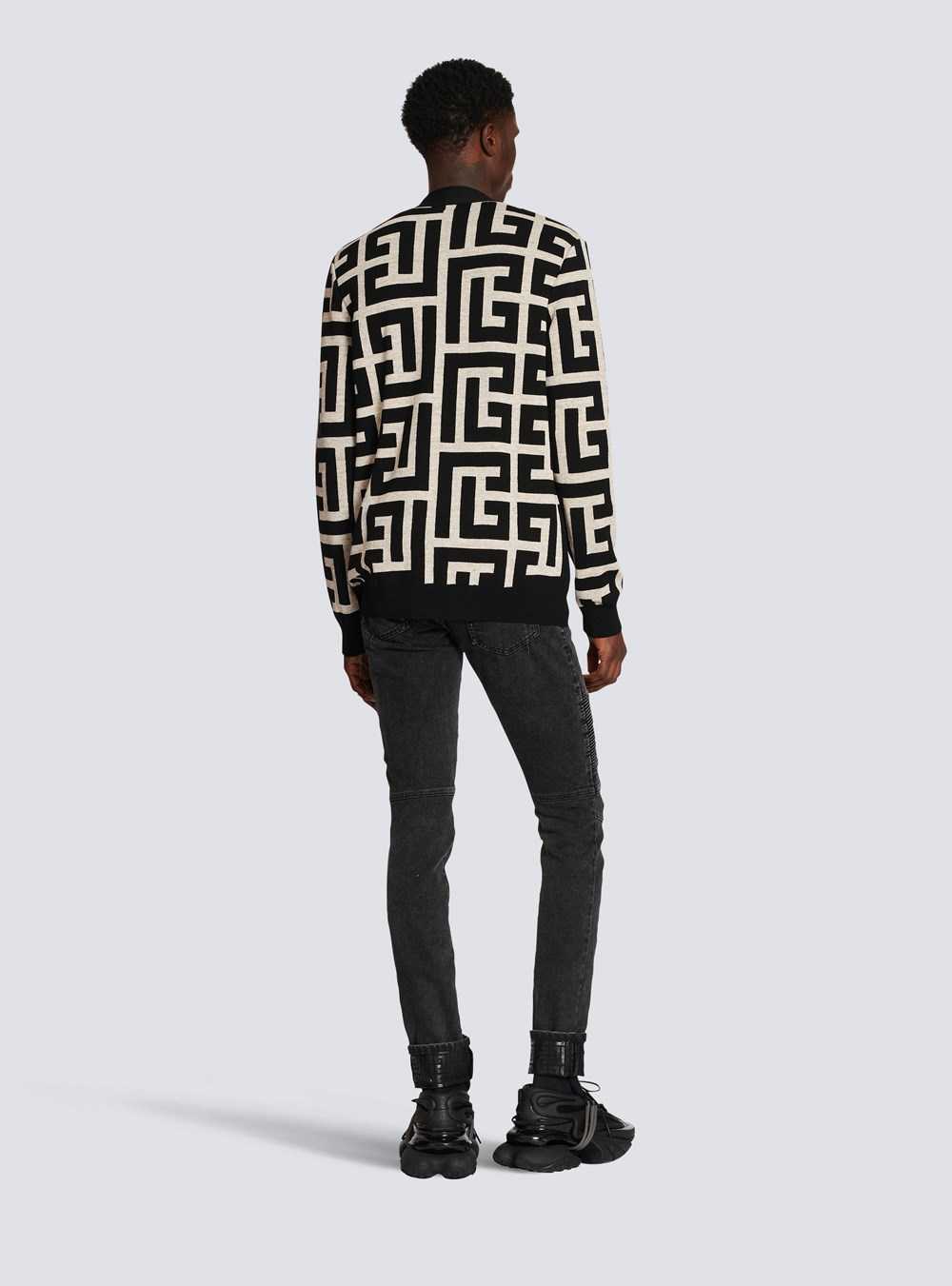 Balmain Oversized Wool Cardigan With Maxi Balmain Monogram Black | DHRMCAZ-74