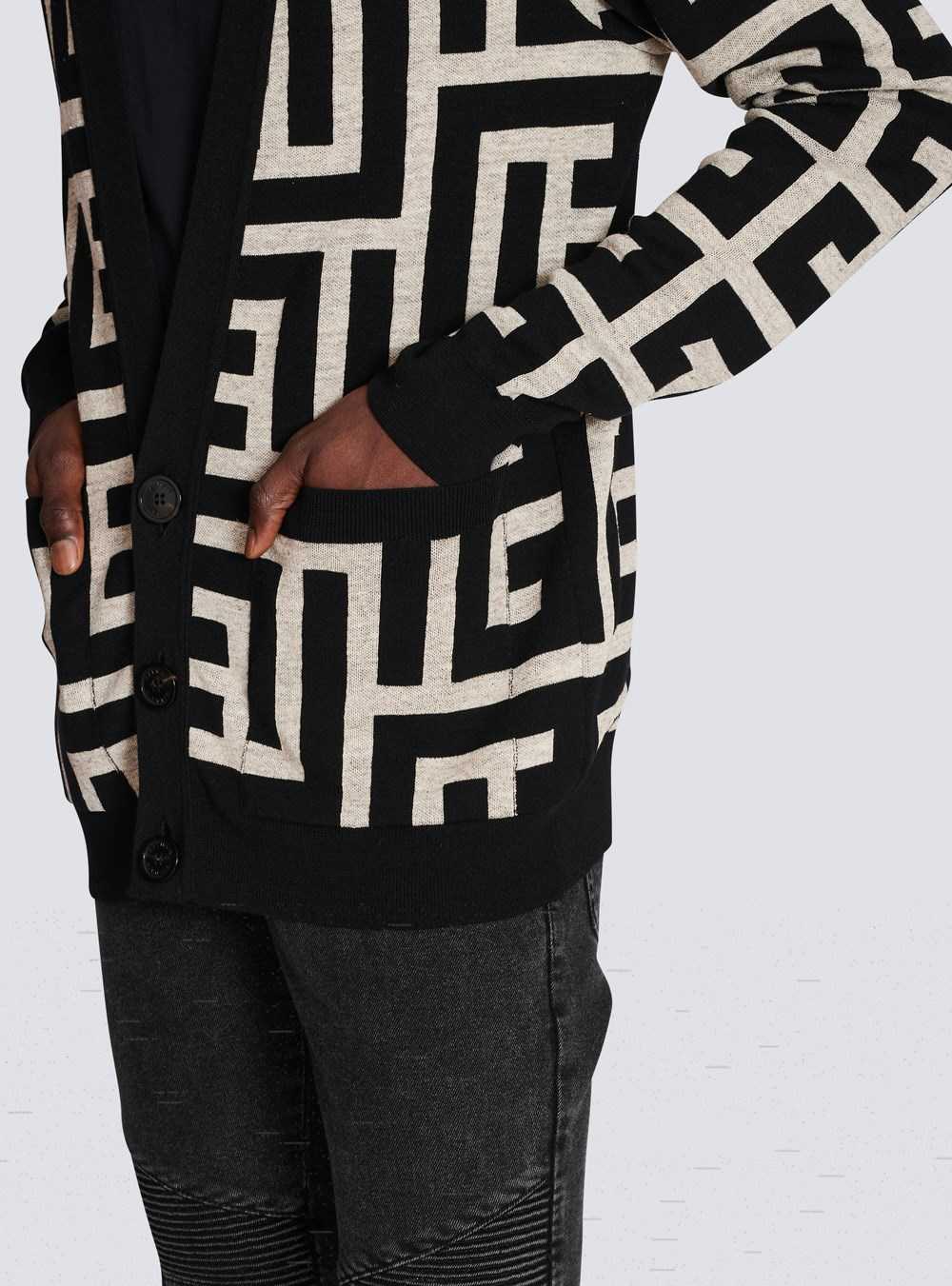 Balmain Oversized Wool Cardigan With Maxi Balmain Monogram Black | DHRMCAZ-74