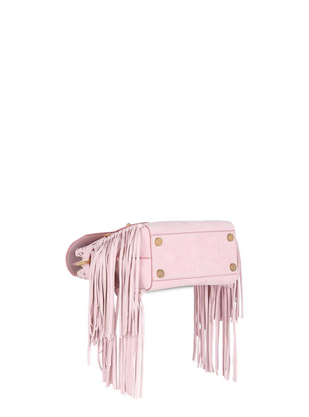 Balmain Pink Embossed Suede B-buzz 23 Bag With Fringe Pink | UXAFMGH-12