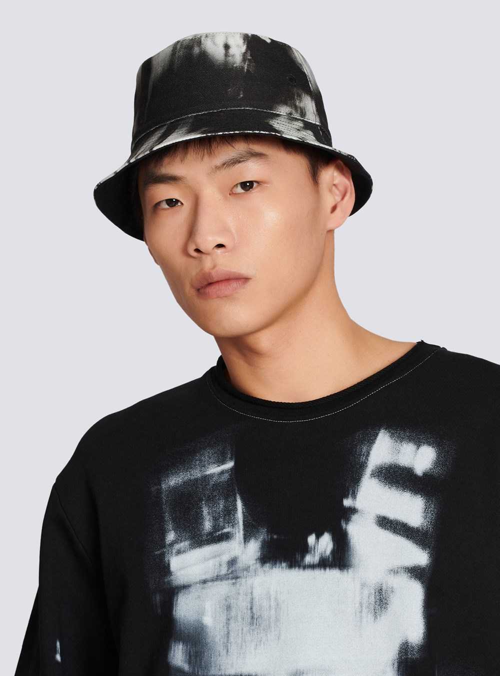 Balmain Printed Cotton Bucket Hat Black | FACHTEN-27