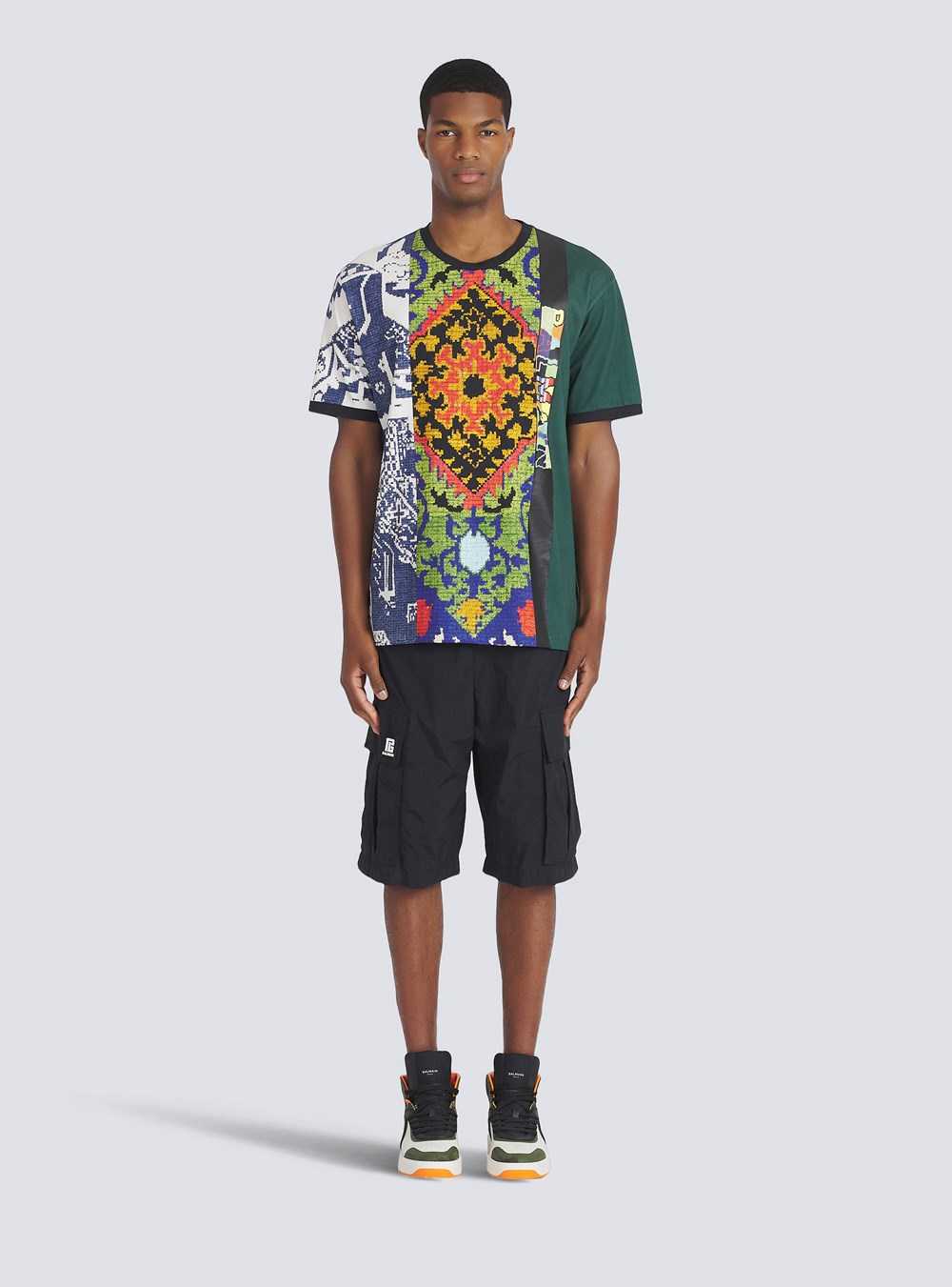 Balmain Printed Oversized Cotton T-shirt Multicolor | PAHRQKV-53