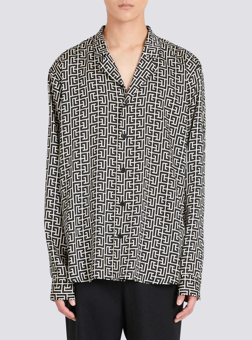 Balmain Pyjama Shirt With Balmain Monogram Print Black | FEKWNLO-97