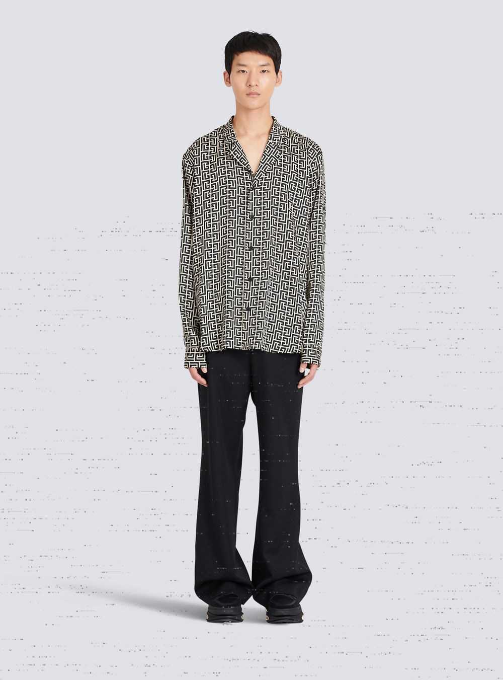 Balmain Pyjama Shirt With Balmain Monogram Print Black | FEKWNLO-97