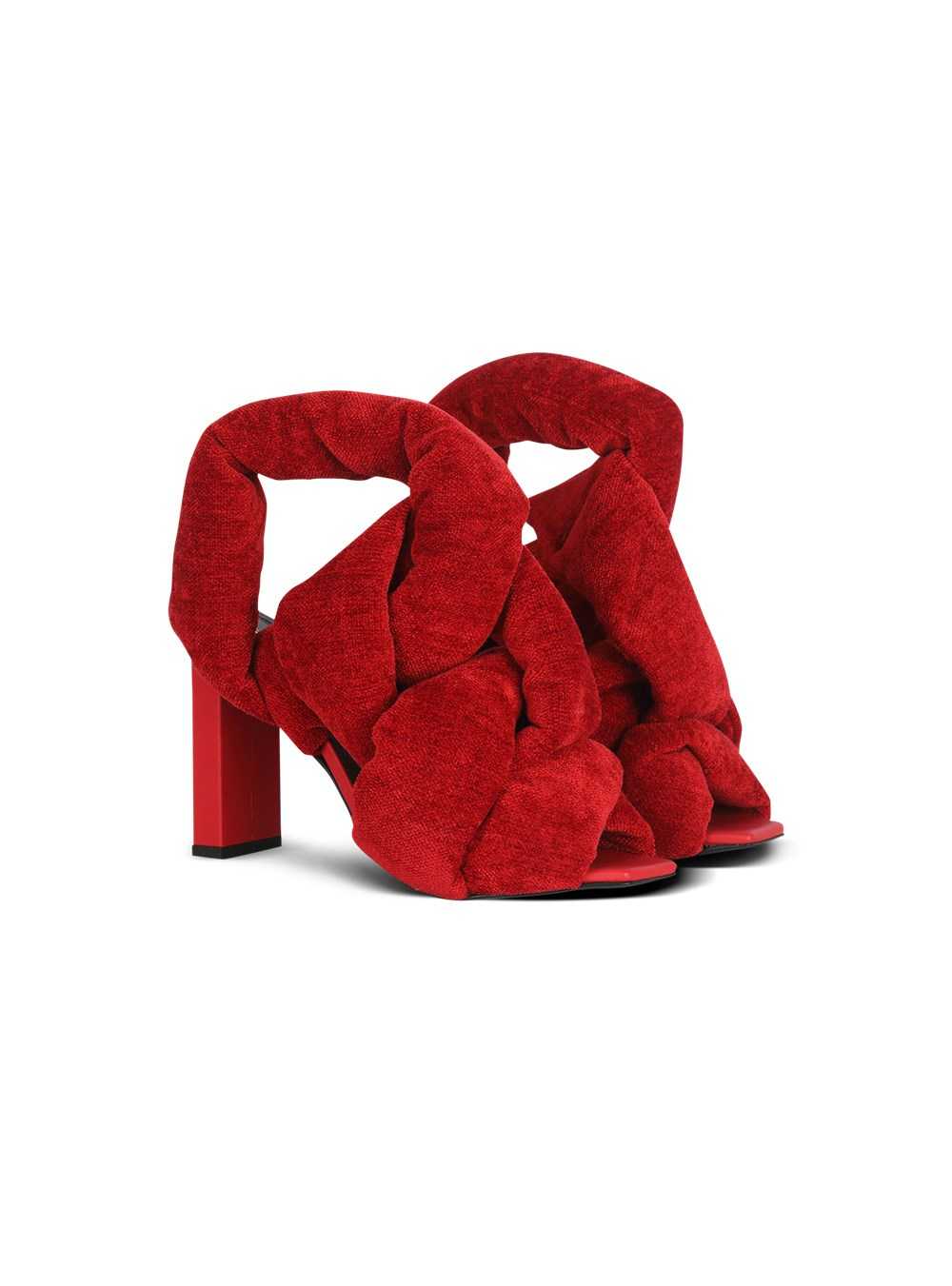 Balmain Quilted Chenille Velvet Ulla Sandals Red | OXPASYE-85