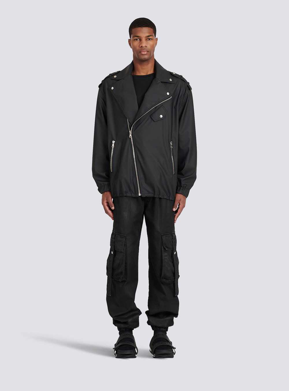 Balmain Quilted Faux Leather Biker Jacket Black | MZIBCRU-19