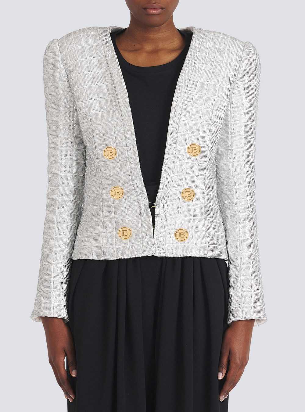 Balmain Quilted Jacket With Strass Silver | LSEKOQP-95