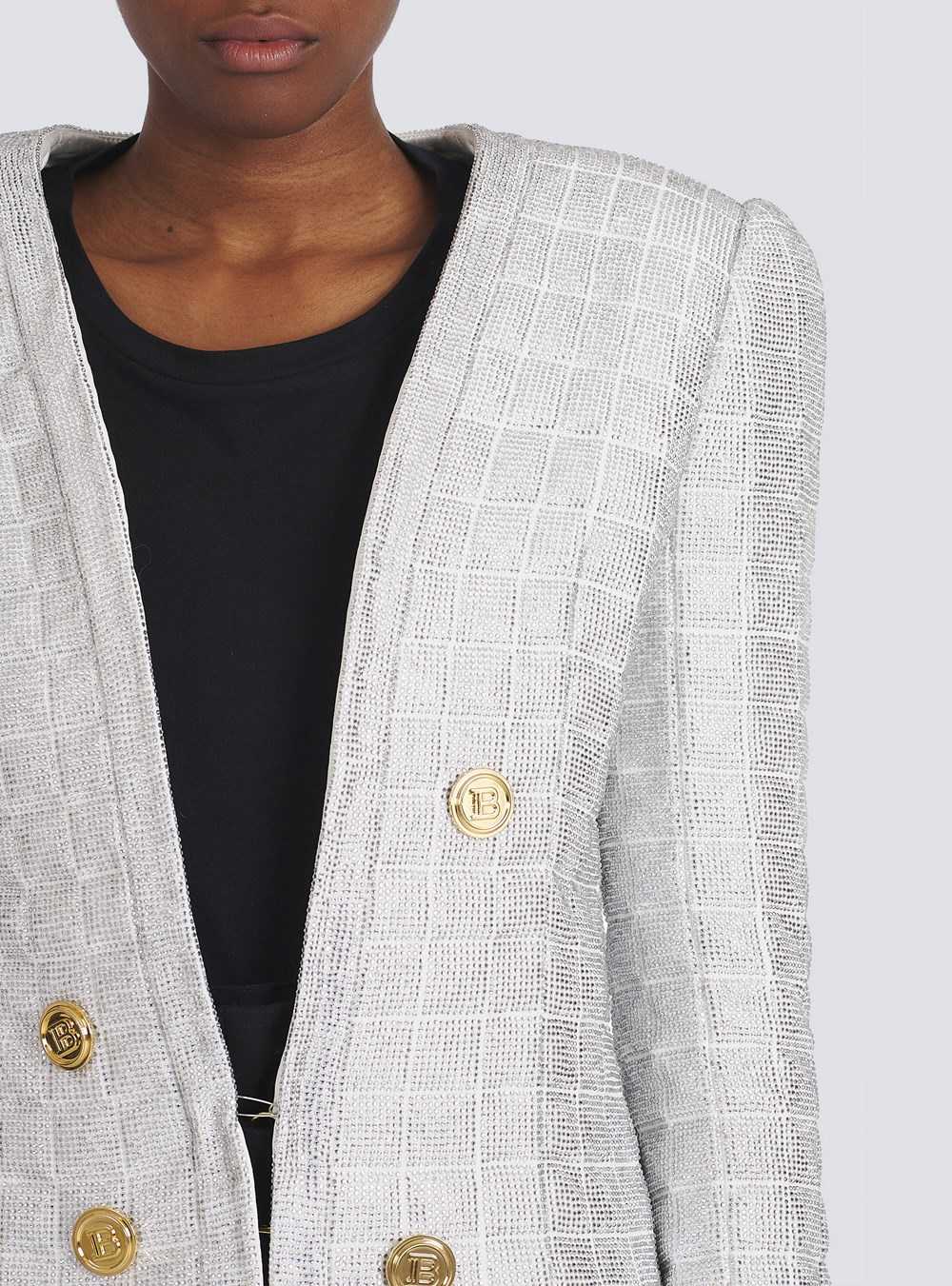 Balmain Quilted Jacket With Strass Silver | LSEKOQP-95