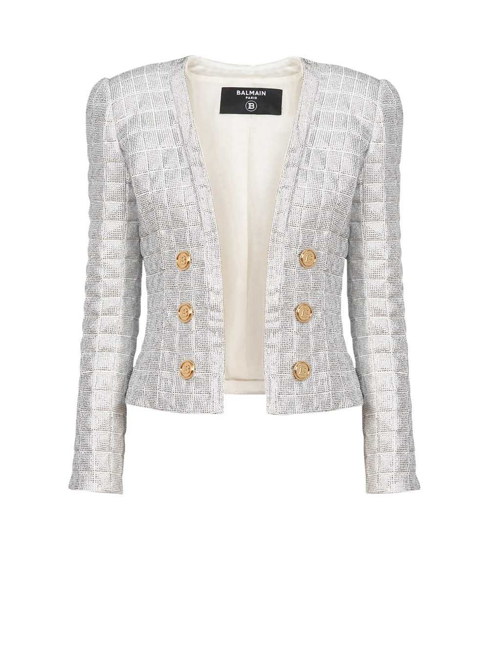 Balmain Quilted Jacket With Strass Silver | LSEKOQP-95