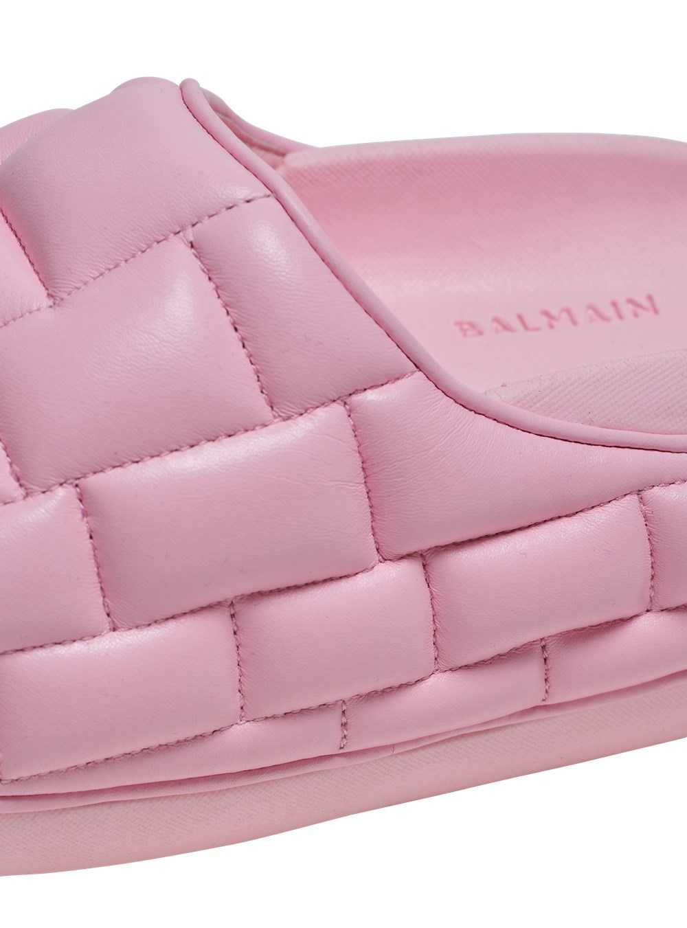 Balmain Quilted Leather B-it Mules Pink | UVOXHBN-31