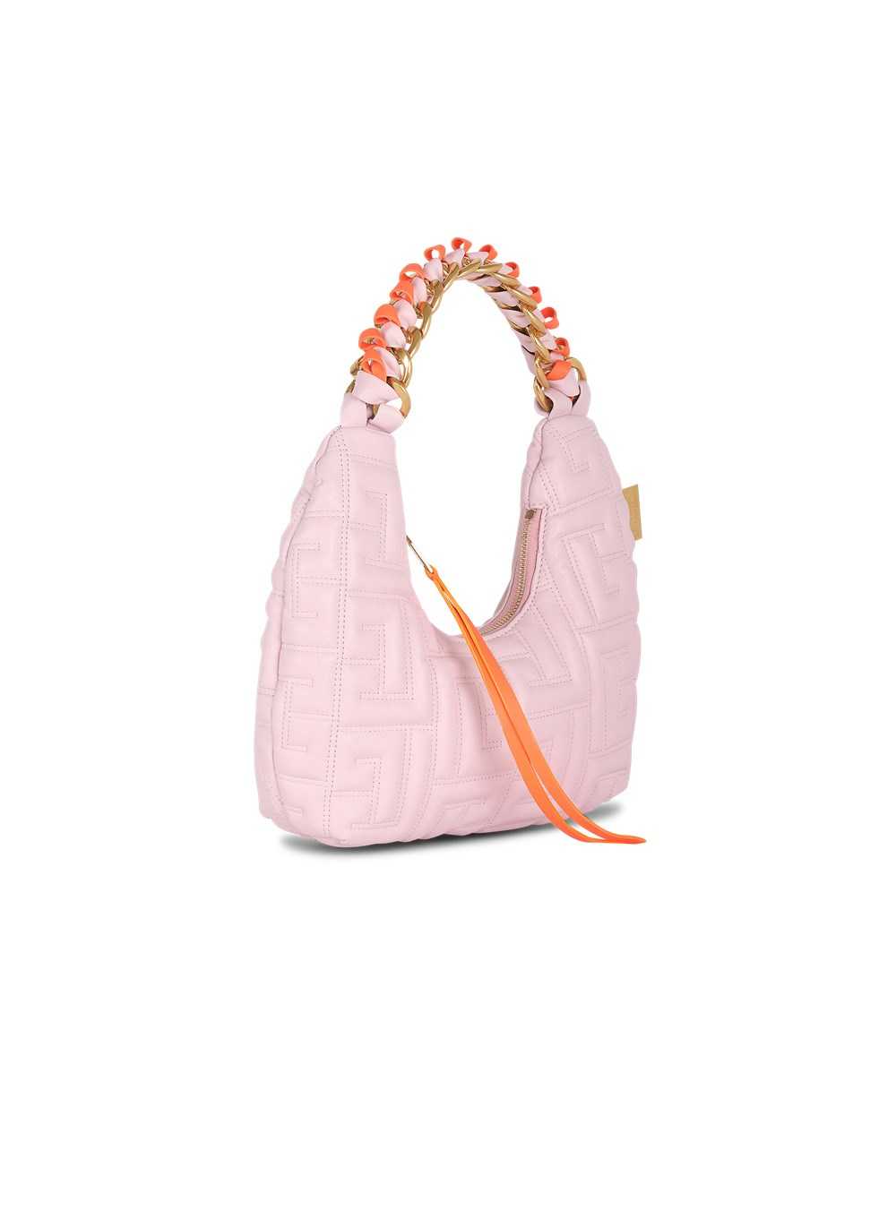 Balmain Quilted Leather Mini Pillow Hobo Bag Pink | KXYNPSJ-82