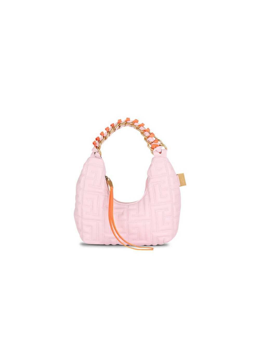 Balmain Quilted Leather Mini Pillow Hobo Bag Pink | KXYNPSJ-82