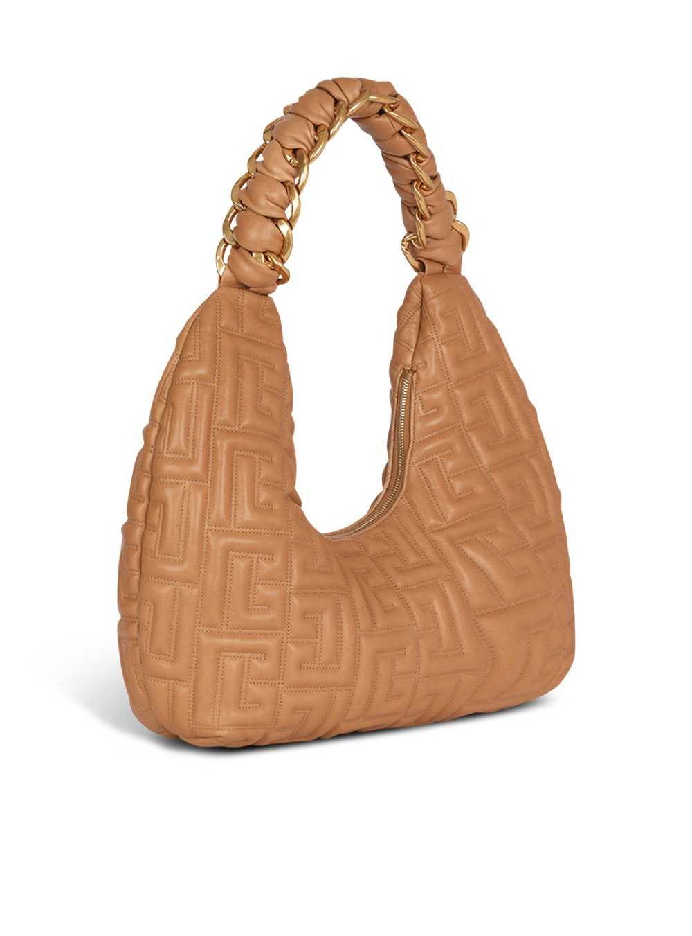 Balmain Quilted Leather Pillow Hobo Bag Beige | EVGPLRT-02