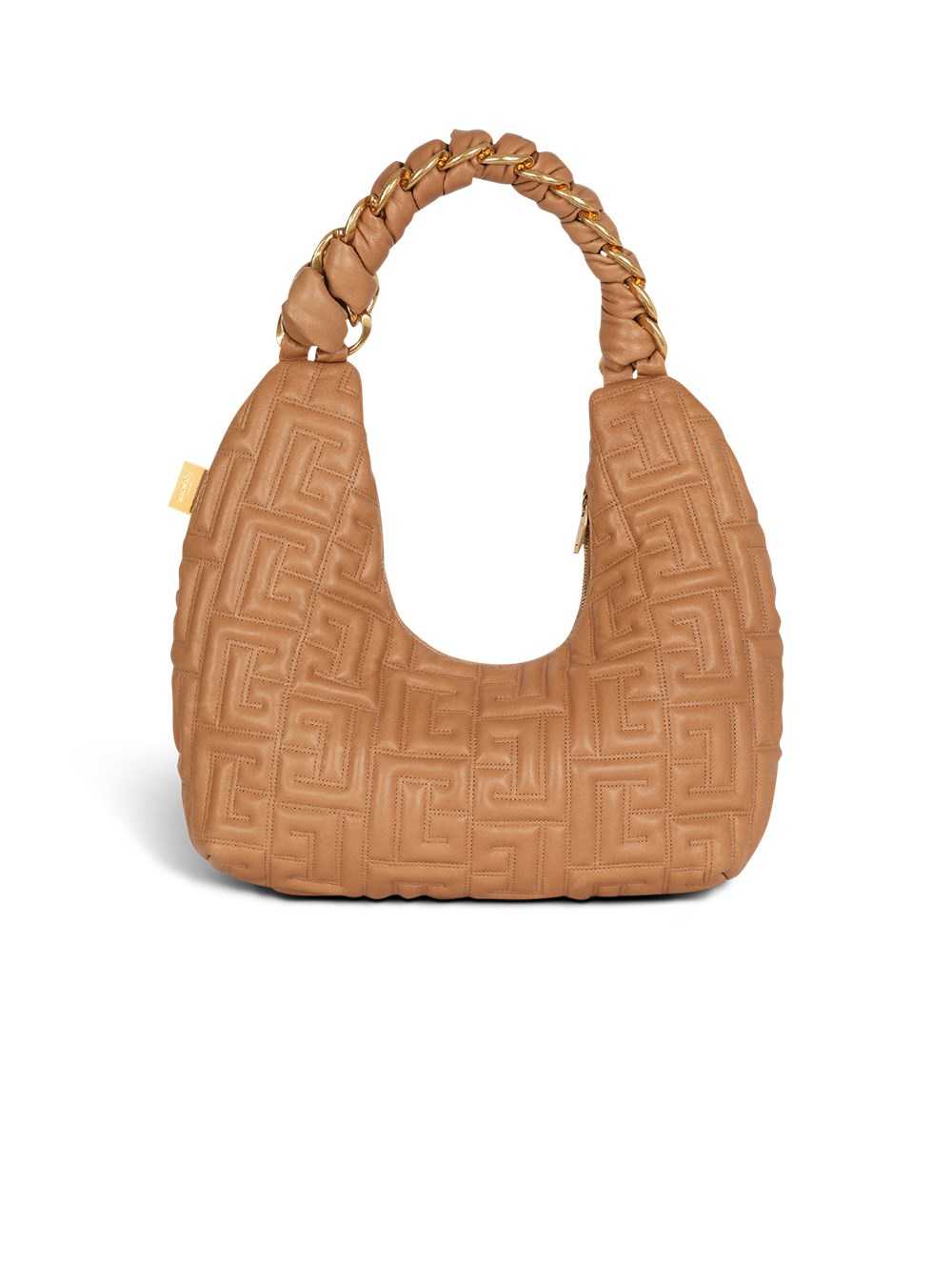 Balmain Quilted Leather Pillow Hobo Bag Beige | EVGPLRT-02