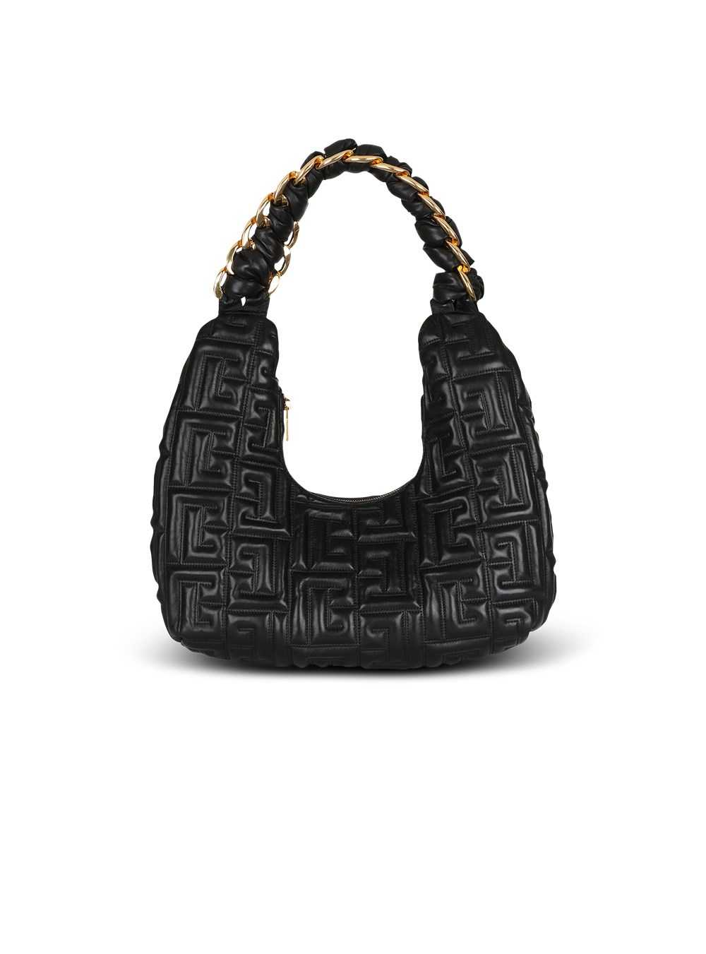 Balmain Quilted Leather Pillow Hobo Bag Black | RSEXJMW-24